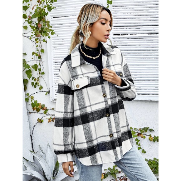 Minimalist preppy oversized boyfriend trucker shacket jacket Overcoat - Picture 3 of 6